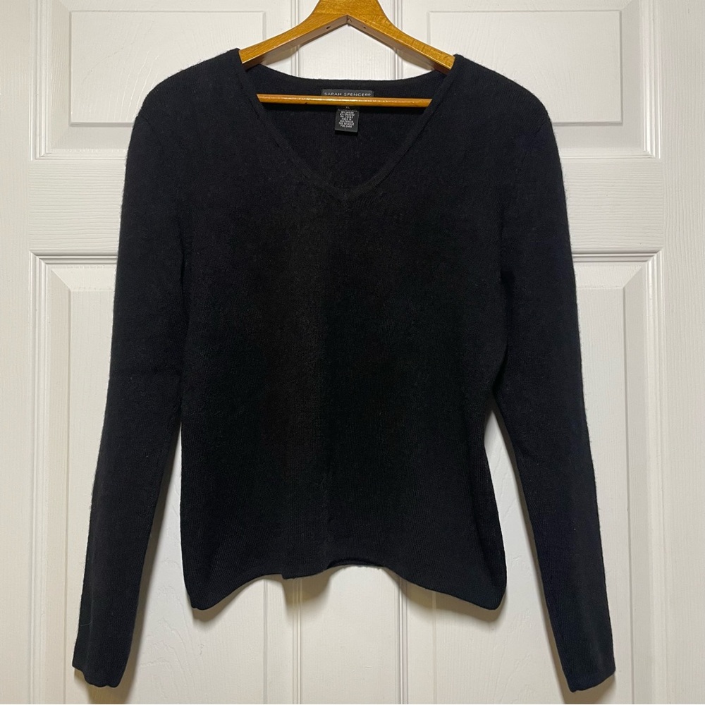 Sarah Spencer Strech Womens XL Merina Wool Sweater V Neck Black Top
